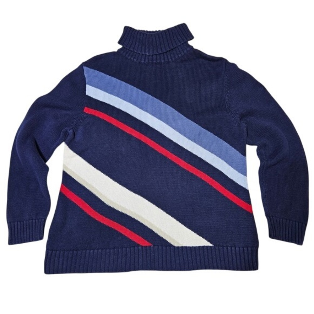 Field Gear Navy Blue Striped Turtleneck Sweater XL Ski Preppy Retro Grandpa Core